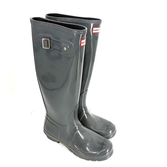 Hunter Shoes - Hunter Original Tall Gloss Rain Boots 9 US Womens Gray Waterproof Rubber Wellies
